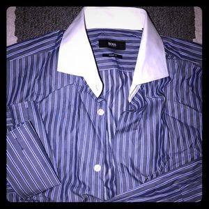 Blue and white button down shirt